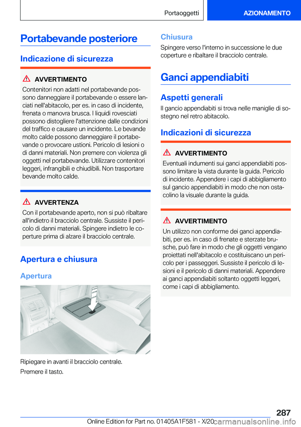 BMW X3 M 2021  Libretti Di Uso E manutenzione (in Italian) �P�o�r�t�a�b�e�v�a�n�d�e��p�o�s�t�e�r�i�o�r�e
�I�n�d�i�c�a�z�i�o�n�e��d�i��s�i�c�u�r�e�z�z�a
�A�V�V�E�R�T�I�M�E�N�T�O
�C�o�n�t�e�n�i�t�o�r�i��n�o�n��a�d�a�t�t�i��n�e�l��p�o�r�t�a�b�e�v�a�n�d�e�