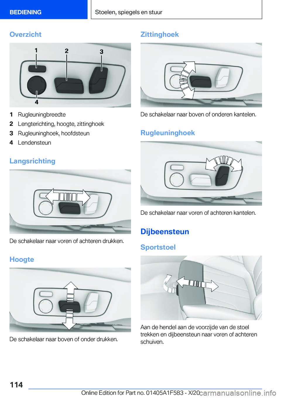 BMW X3 M 2021  Instructieboekjes (in Dutch) �O�v�e�r�z�i�c�h�t�1�R�u�g�l�e�u�n�i�n�g�b�r�e�e�d�t�e�2�L�e�n�g�t�e�r�i�c�h�t�i�n�g�,��h�o�o�g�t�e�,��z�i�t�t�i�n�g�h�o�e�k�3�R�u�g�l�e�u�n�i�n�g�h�o�e�k�,��h�o�o�f�d�s�t�e�u�n�4�L�e�n�d�e�n�s�t�e