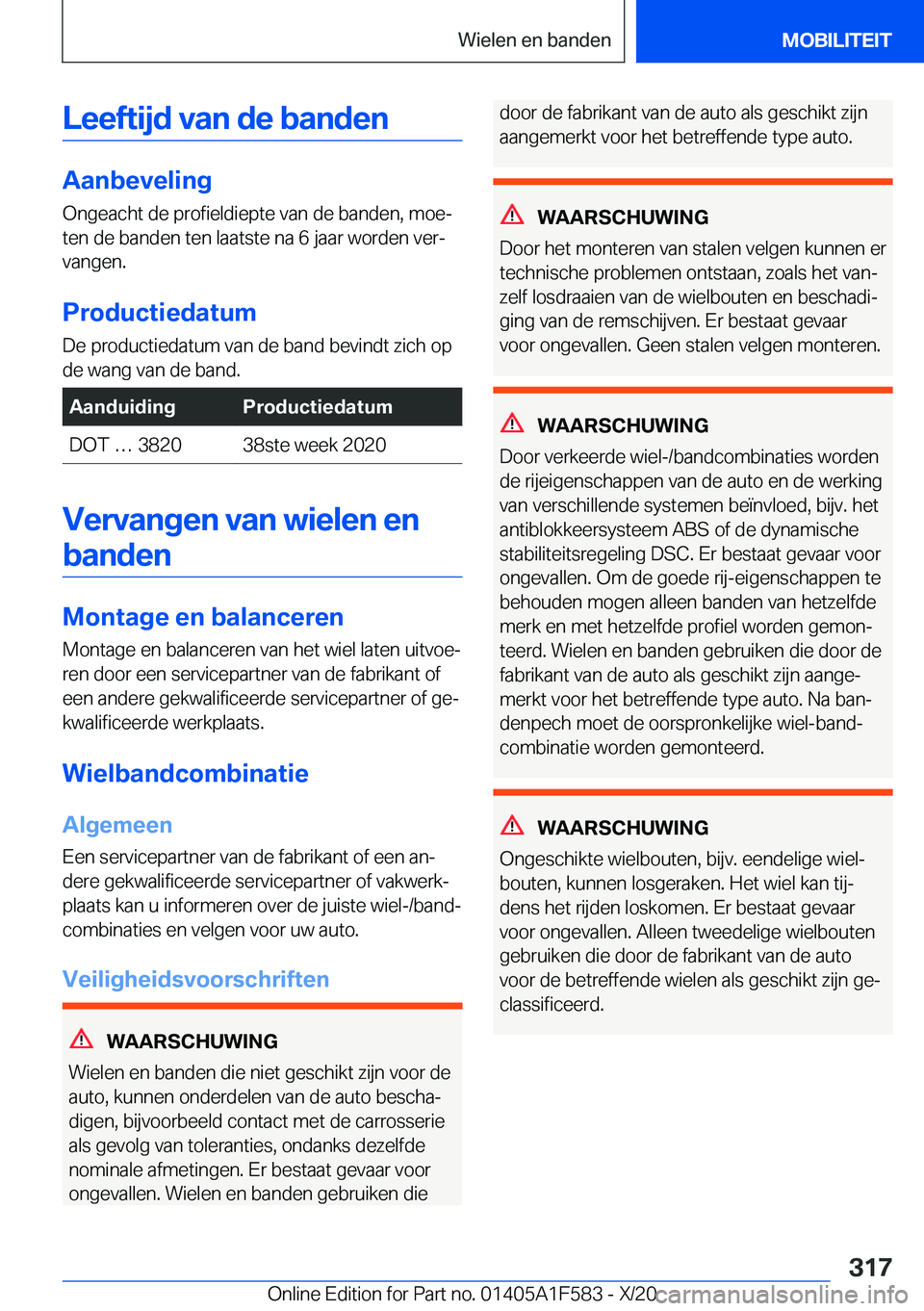 BMW X3 M 2021  Instructieboekjes (in Dutch) �L�e�e�f�t�i�j�d��v�a�n��d�e��b�a�n�d�e�n
�A�a�n�b�e�v�e�l�i�n�g�O�n�g�e�a�c�h�t��d�e��p�r�o�f�i�e�l�d�i�e�p�t�e��v�a�n��d�e��b�a�n�d�e�n�,��m�o�ej
�t�e�n��d�e��b�a�n�d�e�n��t�e�n��l�a�a