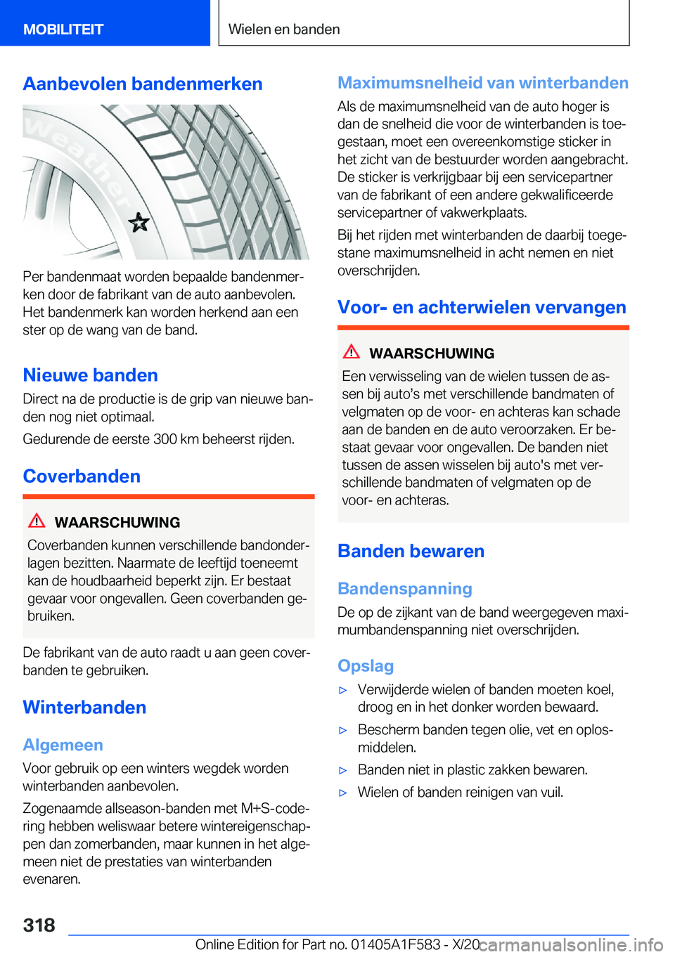 BMW X3 M 2021  Instructieboekjes (in Dutch) �A�a�n�b�e�v�o�l�e�n��b�a�n�d�e�n�m�e�r�k�e�n
�P�e�r��b�a�n�d�e�n�m�a�a�t��w�o�r�d�e�n��b�e�p�a�a�l�d�e��b�a�n�d�e�n�m�e�rj
�k�e�n��d�o�o�r��d�e��f�a�b�r�i�k�a�n�t��v�a�n��d�e��a�u�t�o��a