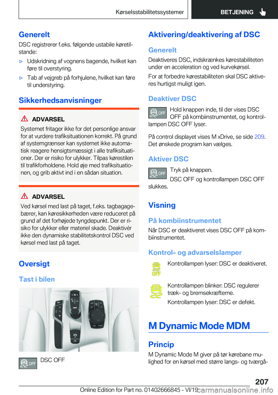 BMW X3 M 2020  InstruktionsbØger (in Danish) �G�e�n�e�r�e�l�t�D�S�C��r�e�g�i�s�t�r�e�r�e�r��f�.�e�k�s�.��f�