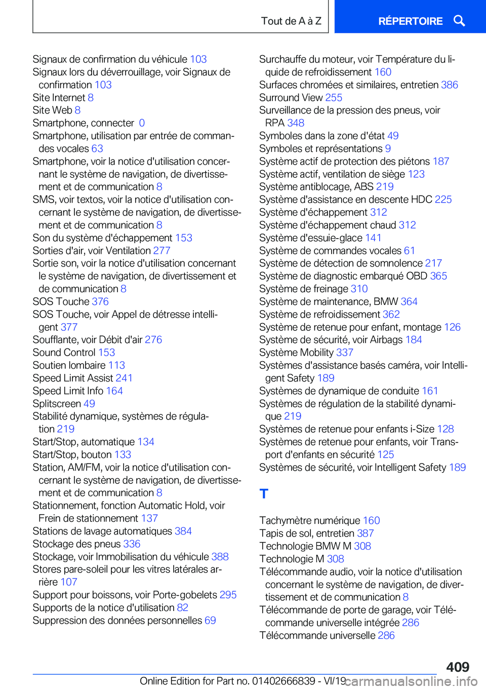 BMW X3 M 2020  Notices Demploi (in French) �S�i�g�n�a�u�x��d�e��c�o�n�f�i�r�m�a�t�i�o�n��d�u��v�é�h�i�c�u�l�e��1�0�3�
�S�i�g�n�a�u�x��l�o�r�s��d�u��d�é�v�e�r�r�o�u�i�l�l�a�g�e�,��v�o�i�r��S�i�g�n�a�u�x��d�e �c�o�n�f�i�r�m�a�t�i�o