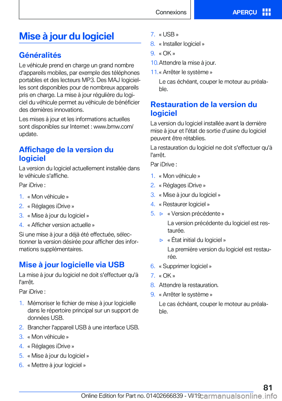 BMW X3 M 2020  Notices Demploi (in French) �M�i�s�e��