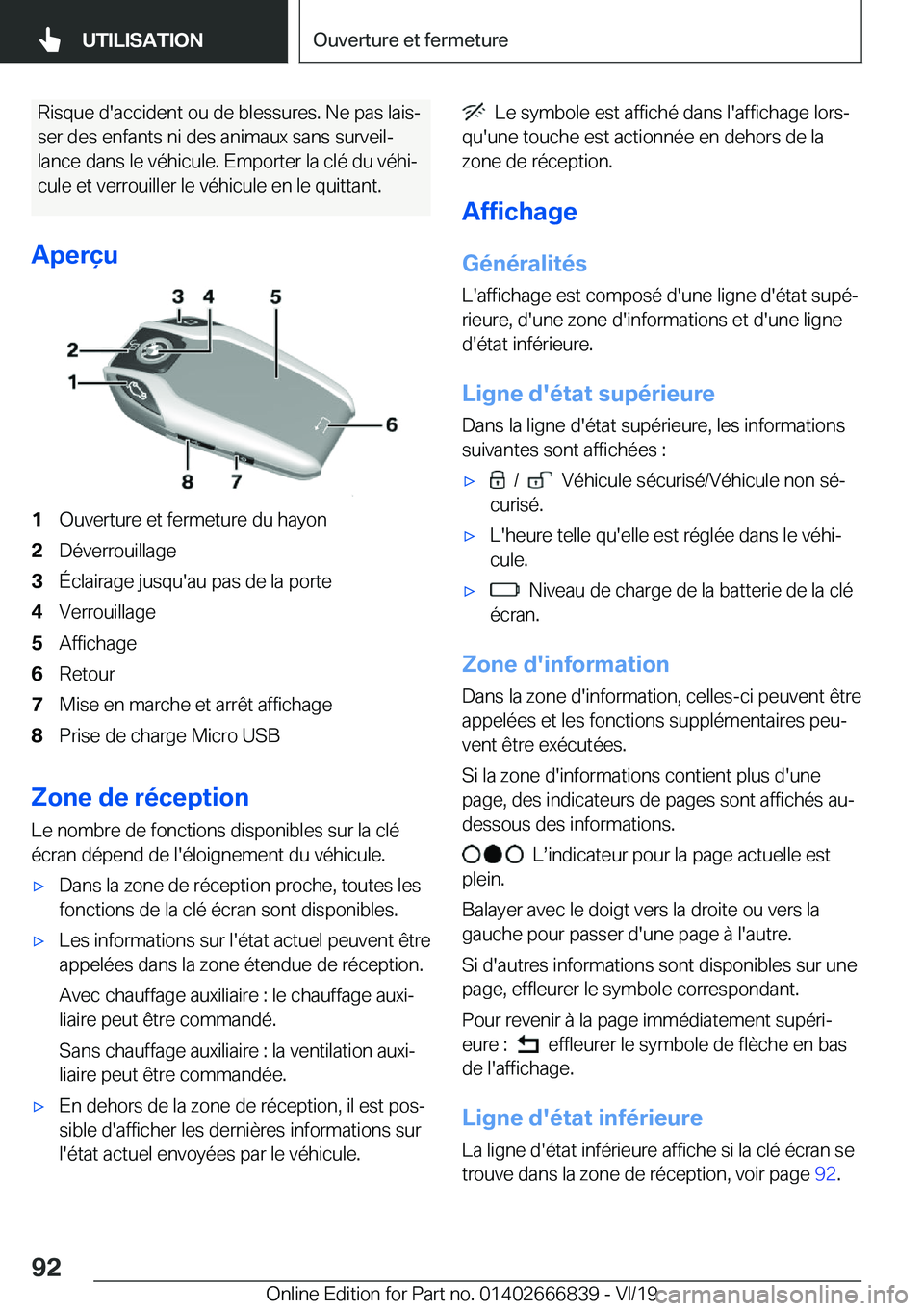 BMW X3 M 2020  Notices Demploi (in French) �R�i�s�q�u�e��d�'�a�c�c�i�d�e�n�t��o�u��d�e��b�l�e�s�s�u�r�e�s�.��N�e��p�a�s��l�a�i�sj�s�e�r��d�e�s��e�n�f�a�n�t�s��n�i��d�e�s��a�n�i�m�a�u�x��s�a�n�s��s�u�r�v�e�i�lj
�l�a�n�c�e��
