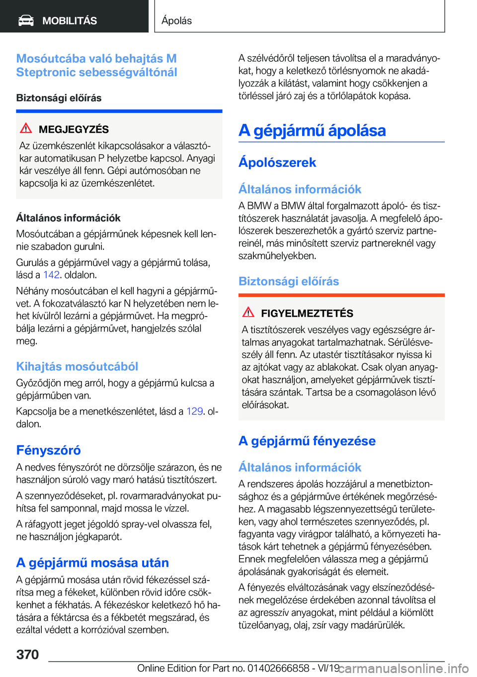 BMW X3 M 2020  Kezelési útmutató (in Hungarian) �M�o�s�