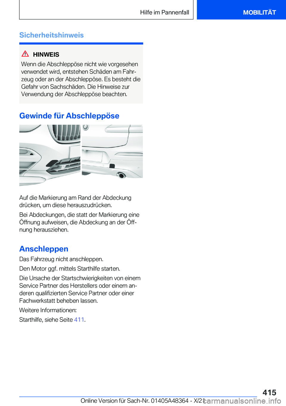 BMW X4 2022  Betriebsanleitungen (in German) �S�i�c�h�e�r�h�e�i�t�s�h�i�n�w�e�i�s
�H�I�N�W�E�I�S
�W�e�n�n��d�i�e��A�b�s�c�h�l�e�p�p�