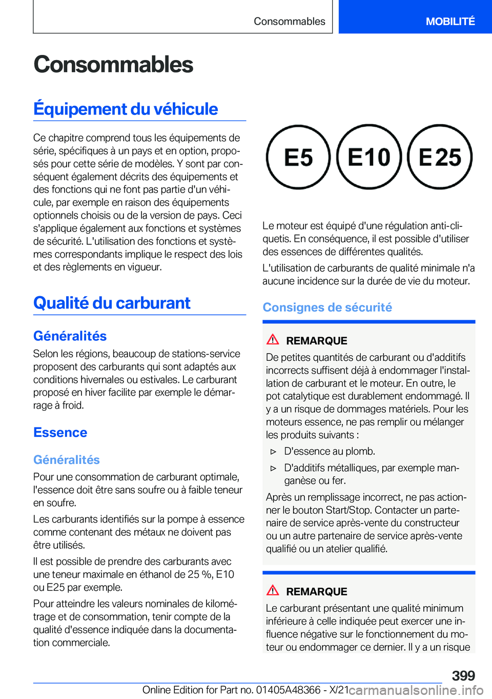 BMW X4 2022  Notices Demploi (in French) �C�o�n�s�o�m�m�a�b�l�e�s�