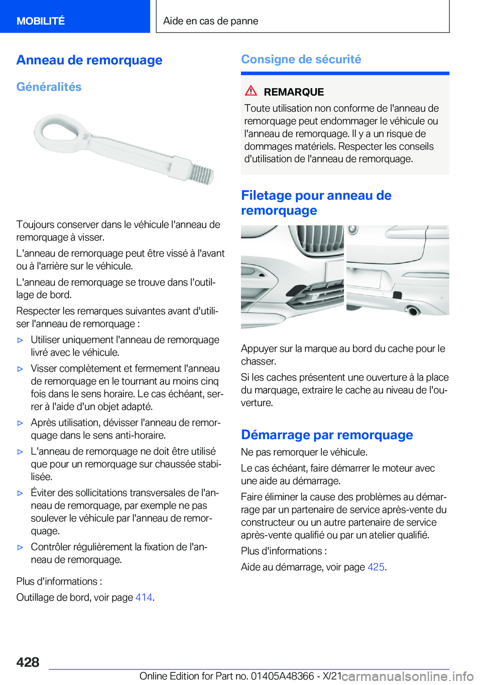 BMW X4 2022  Notices Demploi (in French) �A�n�n�e�a�u��d�e��r�e�m�o�r�q�u�a�g�e
�G�é�n�é�r�a�l�i�t�é�s
�T�o�u�j�o�u�r�s��c�o�n�s�e�r�v�e�r��d�a�n�s��l�e��v�é�h�i�c�u�l�e��l�'�a�n�n�e�a�u��d�e �r�e�m�o�r�q�u�a�g�e��