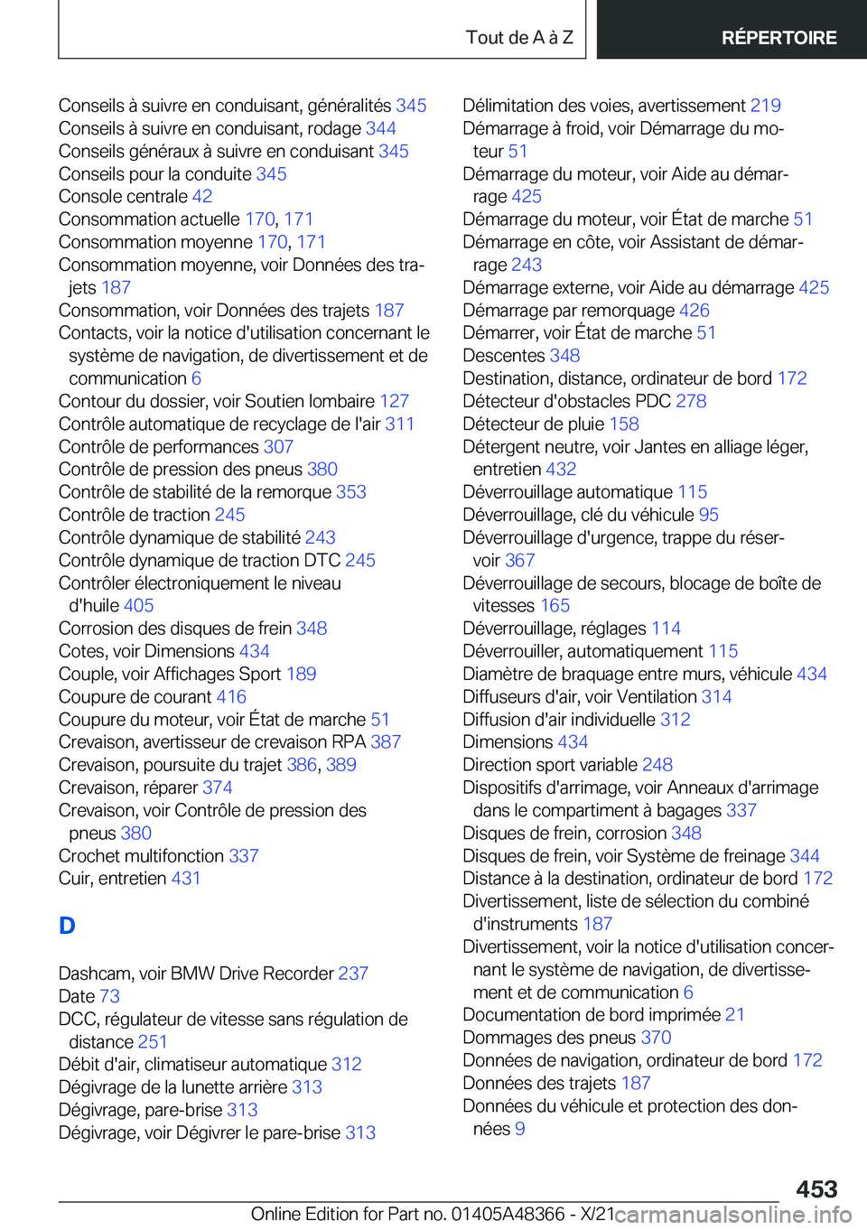BMW X4 2022  Notices Demploi (in French) �C�o�n�s�e�i�l�s��