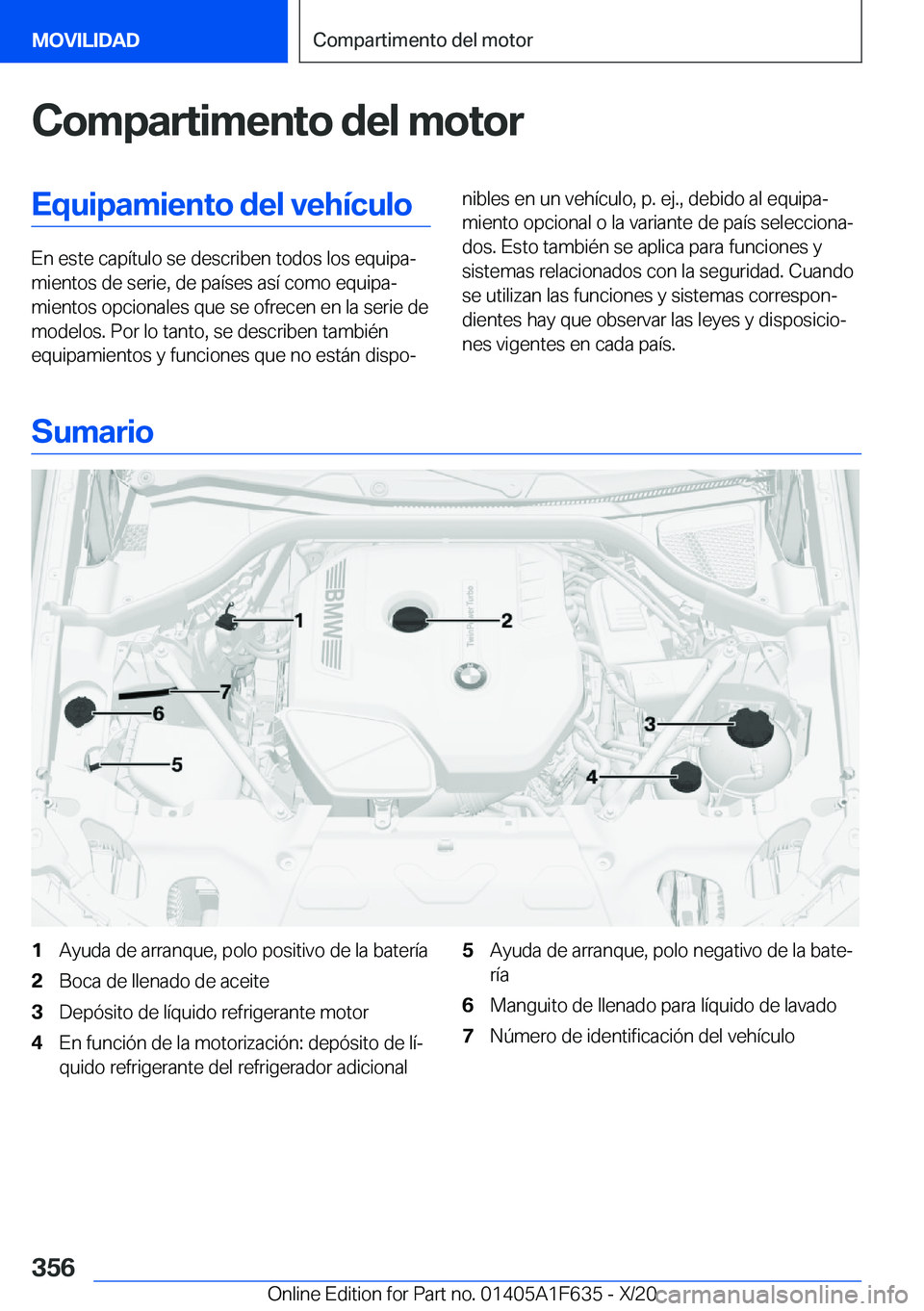 BMW X4 2021  Manuales de Empleo (in Spanish) �C�o�m�p�a�r�t�i�m�e�n�t�o��d�e�l��m�o�t�o�r�E�q�u�i�p�a�m�i�e�n�t�o��d�e�l��v�e�h�