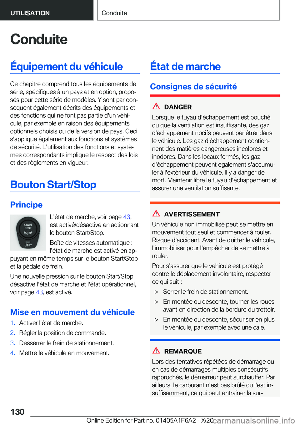 BMW X4 2021  Notices Demploi (in French) �C�o�n�d�u�i�t�e�