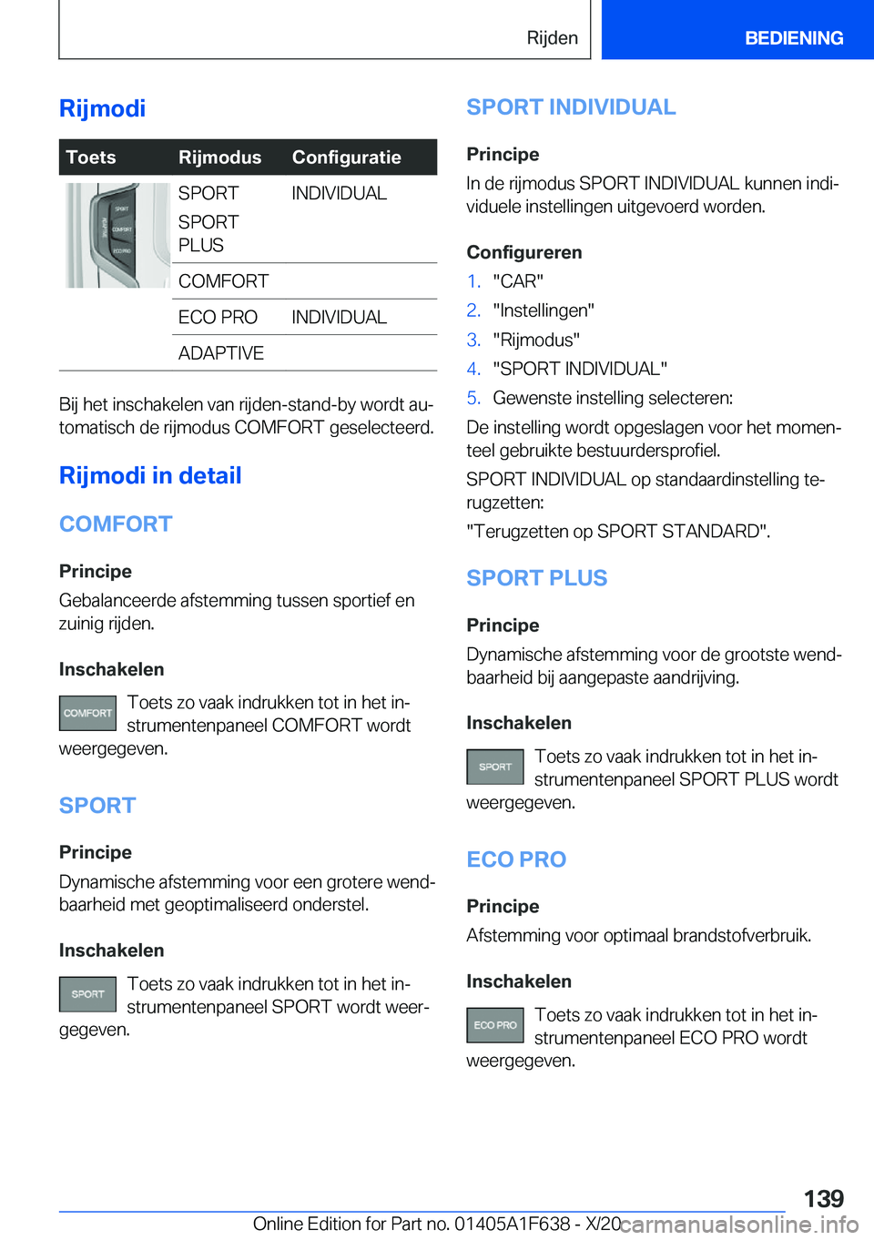 BMW X4 2021  Instructieboekjes (in Dutch) �R�i�j�m�o�d�i�T�o�e�t�s�R�i�j�m�o�d�u�s�C�o�n�f�i�g�u�r�a�t�i�e�S�P�O�R�T
�S�P�O�R�T
�P�L�U�S�I�N�D�I�V�I�D�U�A�L�C�O�M�F�O�R�T�E�C�O��P�R�O�I�N�D�I�V�I�D�U�A�L�A�D�A�P�T�I�V�E
�B�i�j��h�e�t��i�n�
