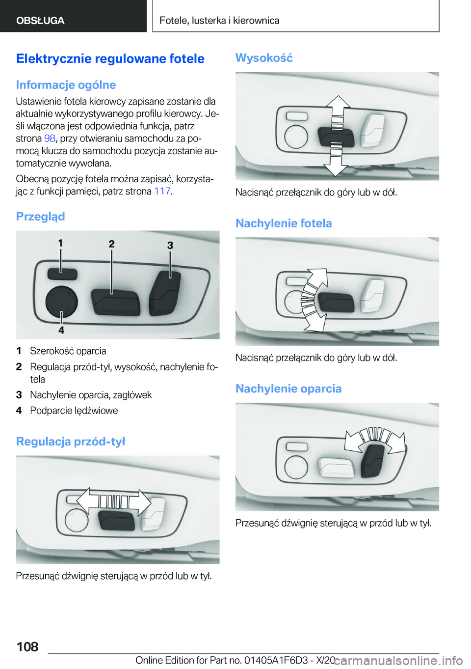 BMW X4 2021  Instrukcja obsługi (in Polish) �E�l�e�k�t�r�y�c�z�n�i�e��r�e�g�u�l�o�w�a�n�e��f�o�t�e�l�e
�I�n�f�o�r�m�a�c�j�e��o�g�