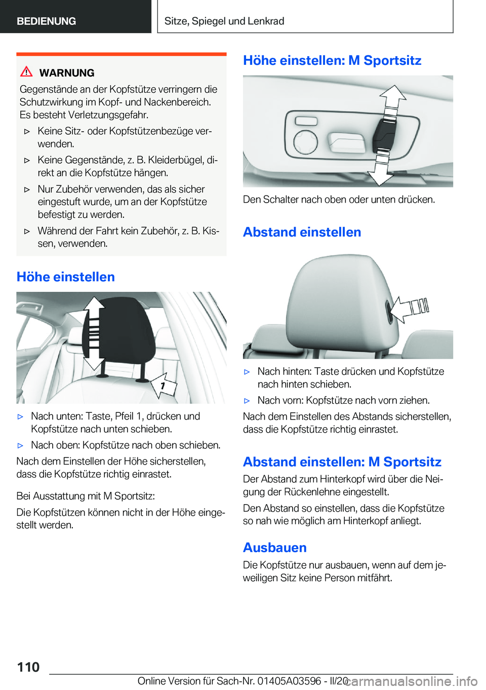 BMW X4 2020  Betriebsanleitungen (in German) �W�A�R�N�U�N�G
�G�e�g�e�n�s�t�