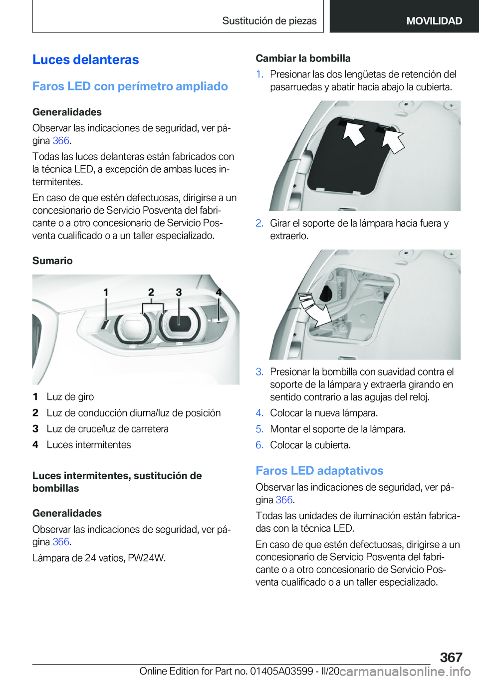 BMW X4 2020  Manuales de Empleo (in Spanish) �L�u�c�e�s��d�e�l�a�n�t�e�r�a�s
�F�a�r�o�s��L�E�D��c�o�n��p�e�r�