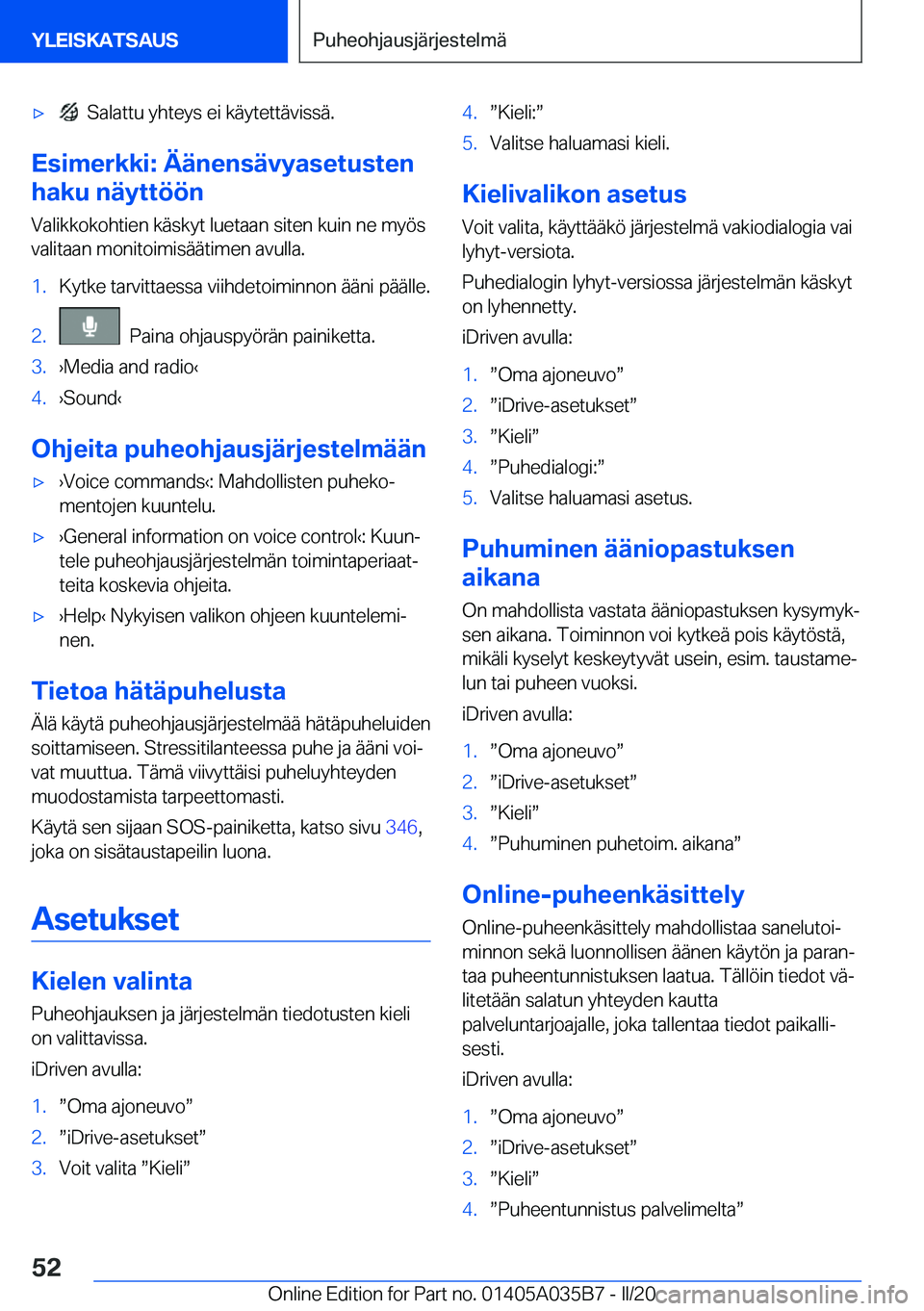 BMW X4 2020  Omistajan Käsikirja (in Finnish) 'x���S�a�l�a�t�t�u��y�h�t�e�y�s��e�i��k�