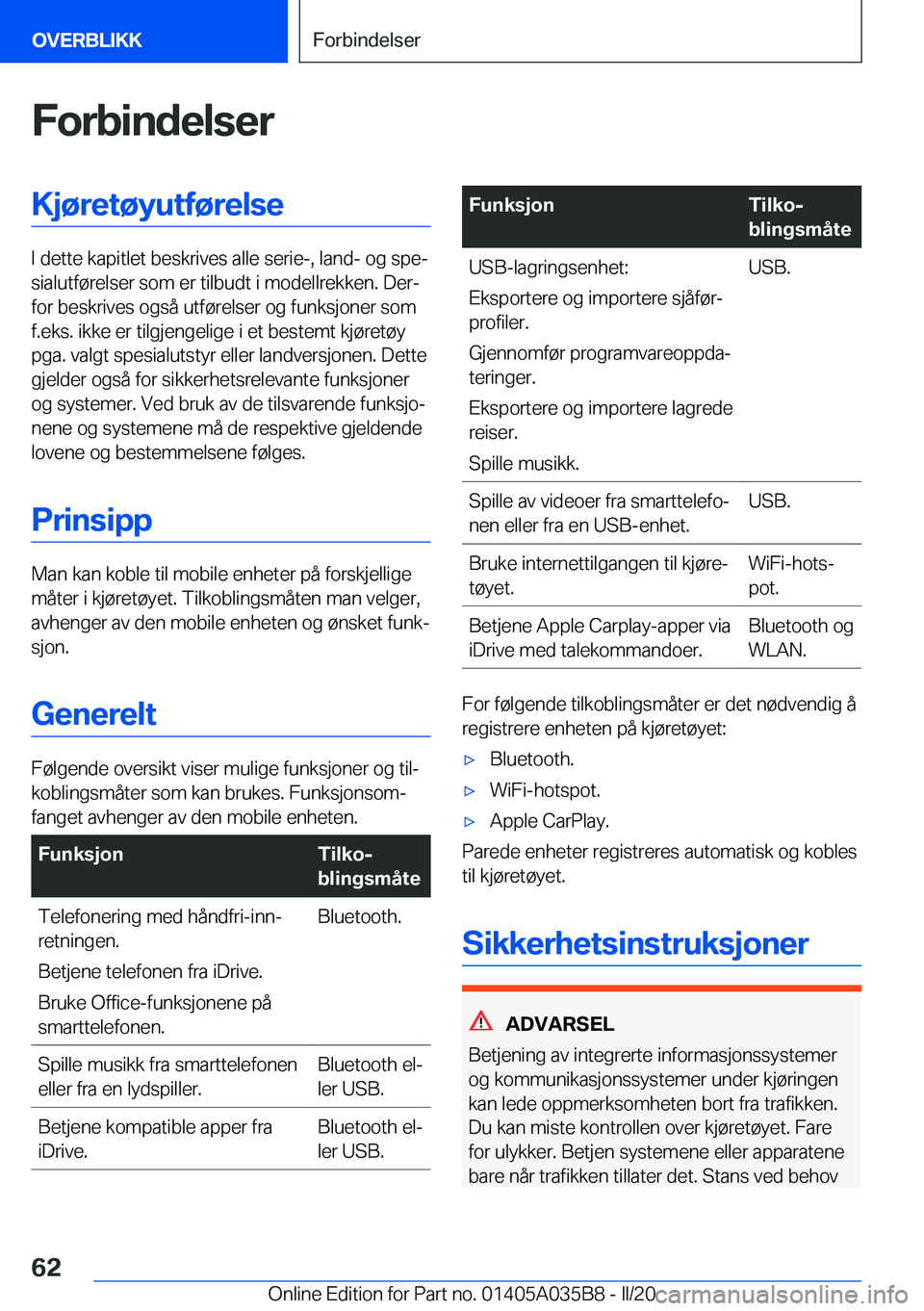 BMW X4 2020  InstruksjonsbØker (in Norwegian) �F�o�r�b�i�n�d�e�l�s�e�r�K�j�