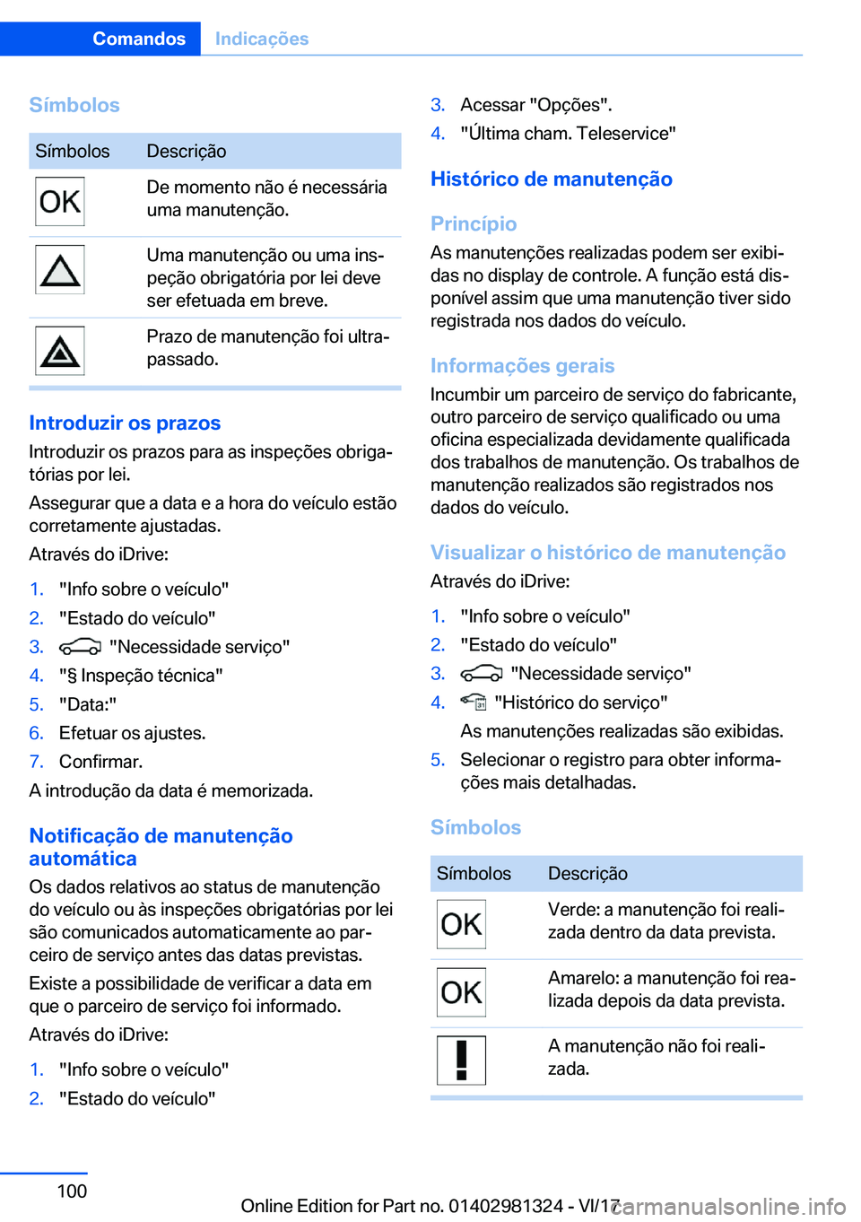 BMW X4 2018  Manual do condutor (in Portuguese) �S�