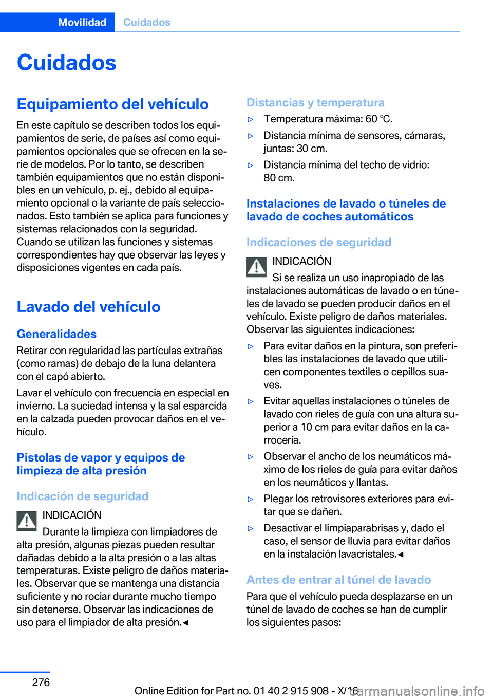 BMW X4 2017  Manuales de Empleo (in Spanish) �C�u�i�d�a�d�o�s�E�q�u�i�p�a�m�i�e�n�t�o��d�e�l��v�e�h�