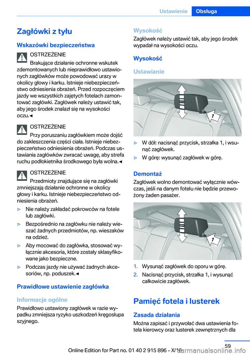 BMW X4 2017  Instrukcja obsługi (in Polish) �Z�a�g�ł�
