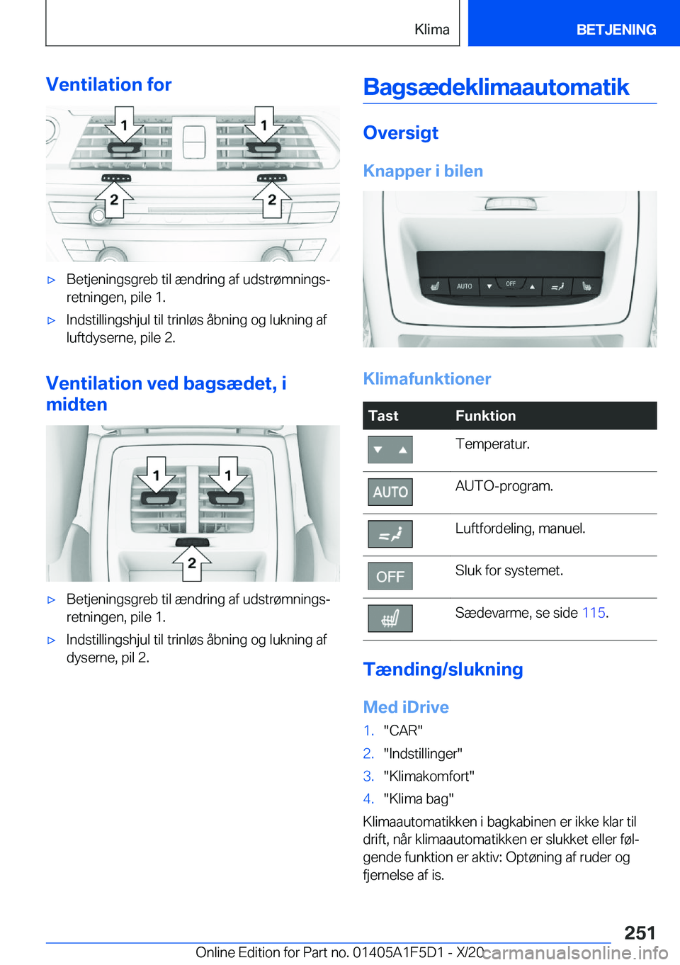 BMW X4 M 2021  InstruktionsbØger (in Danish) �V�e�n�t�i�l�a�t�i�o�n��f�o�r'x�B�e�t�j�e�n�i�n�g�s�g�r�e�b��t�i�l��æ�n�d�r�i�n�g��a�f��u�d�s�t�r�