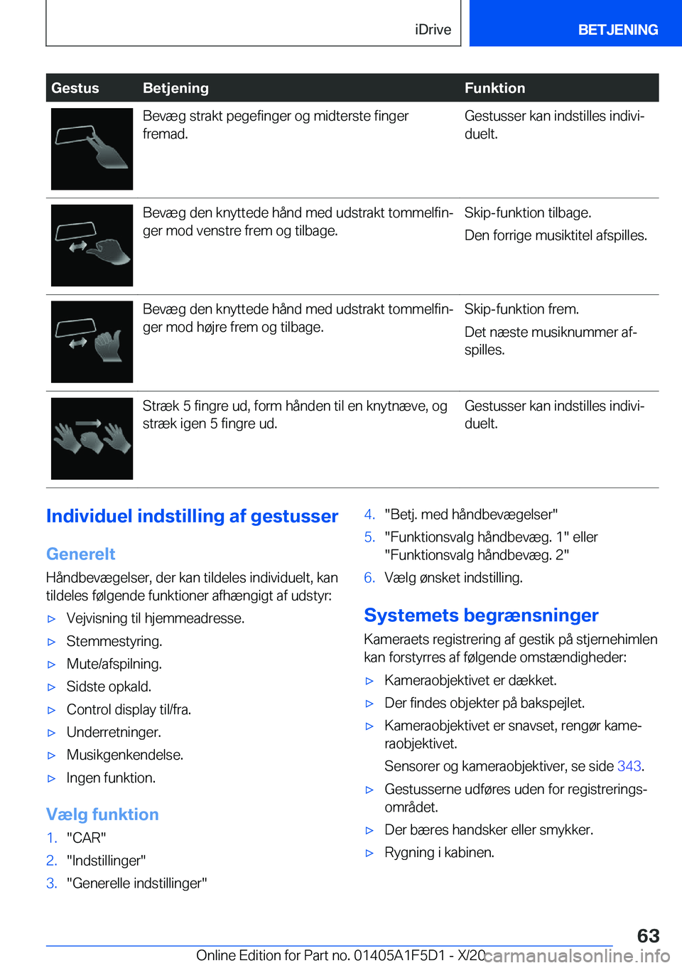 BMW X4 M 2021  InstruktionsbØger (in Danish) �G�e�s�t�u�s�B�e�t�j�e�n�i�n�g�F�u�n�k�t�i�o�n�B�e�v�æ�g��s�t�r�a�k�t��p�e�g�e�f�i�n�g�e�r��o�g��m�i�d�t�e�r�s�t�e��f�i�n�g�e�r�f�r�e�m�a�d�.�G�e�s�t�u�s�s�e�r��k�a�n��i�n�d�s�t�i�l�l�e�s��i�