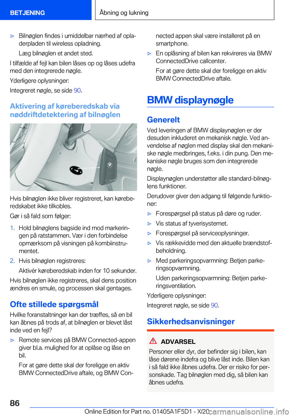 BMW X4 M 2021  InstruktionsbØger (in Danish) 'x�B�i�l�n�