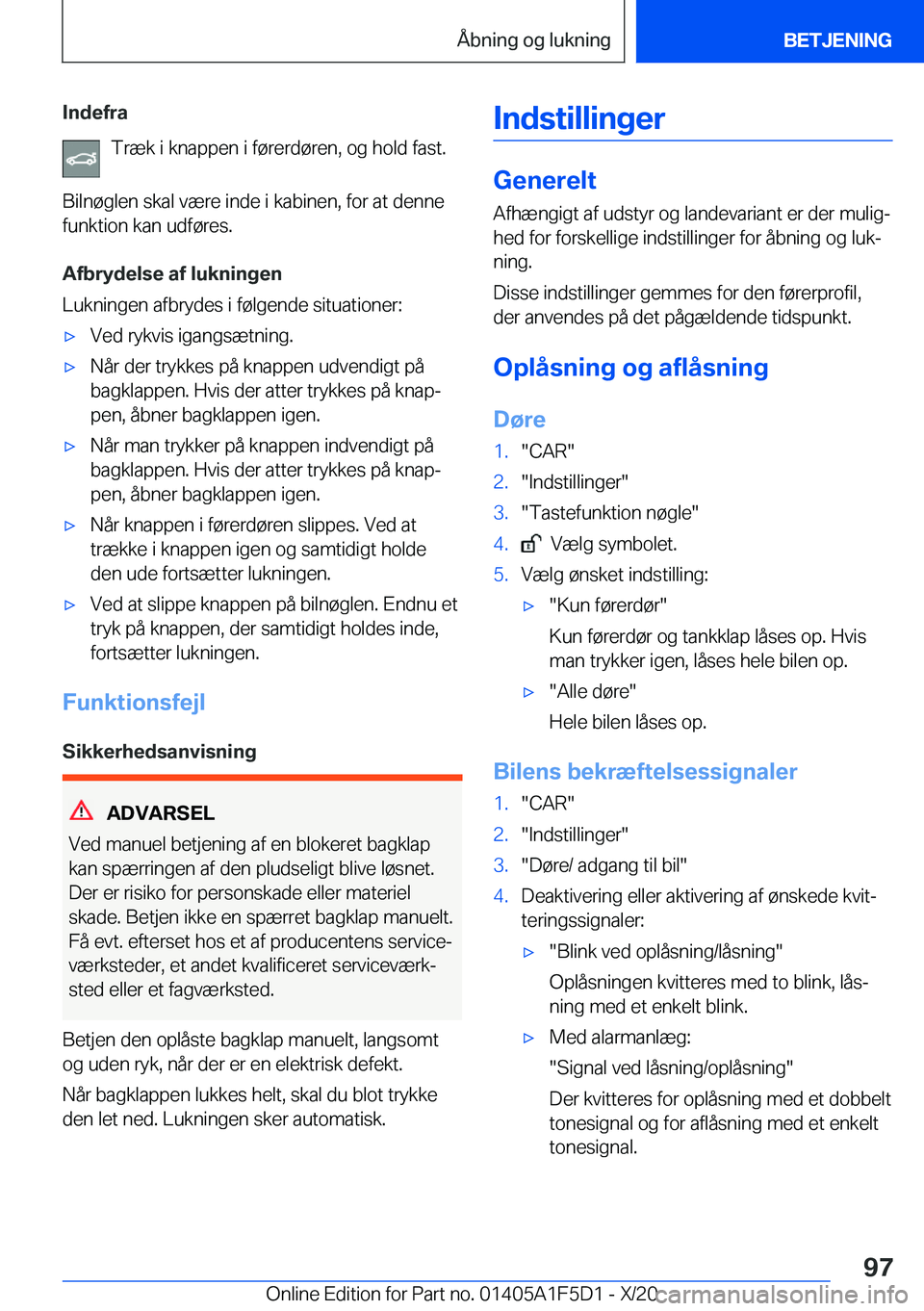 BMW X4 M 2021  InstruktionsbØger (in Danish) �I�n�d�e�f�r�a�T�r�æ�k��i��k�n�a�p�p�e�n��i��f�