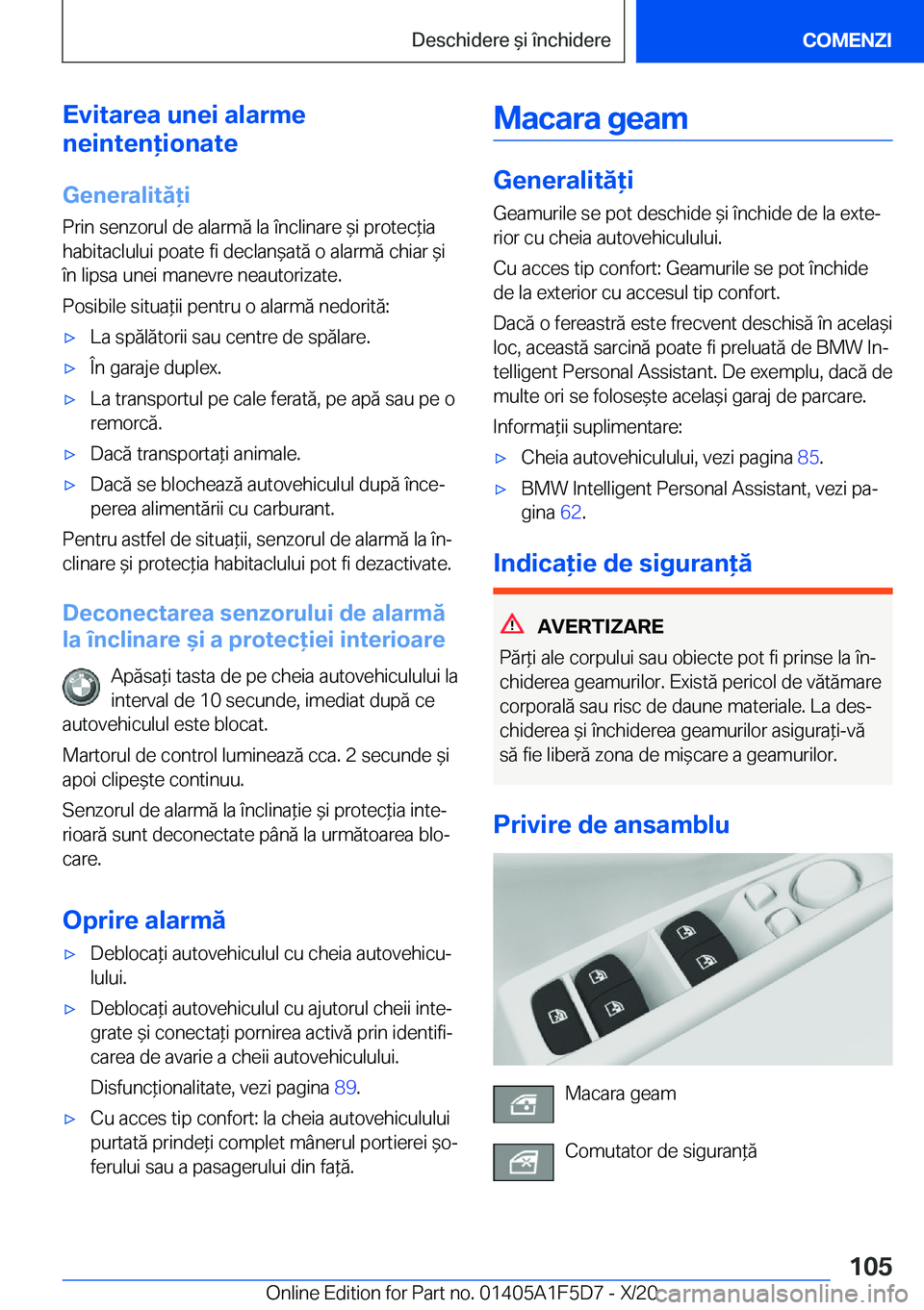 BMW X4 M 2021  Ghiduri De Utilizare (in Romanian) �E�v�i�t�a�r�e�a��u�n�e�i��a�l�a�r�m�e
�n�e�i�n�t�e�n�i�o�n�a�t�e
�G�e�n�e�r�a�l�i�t�