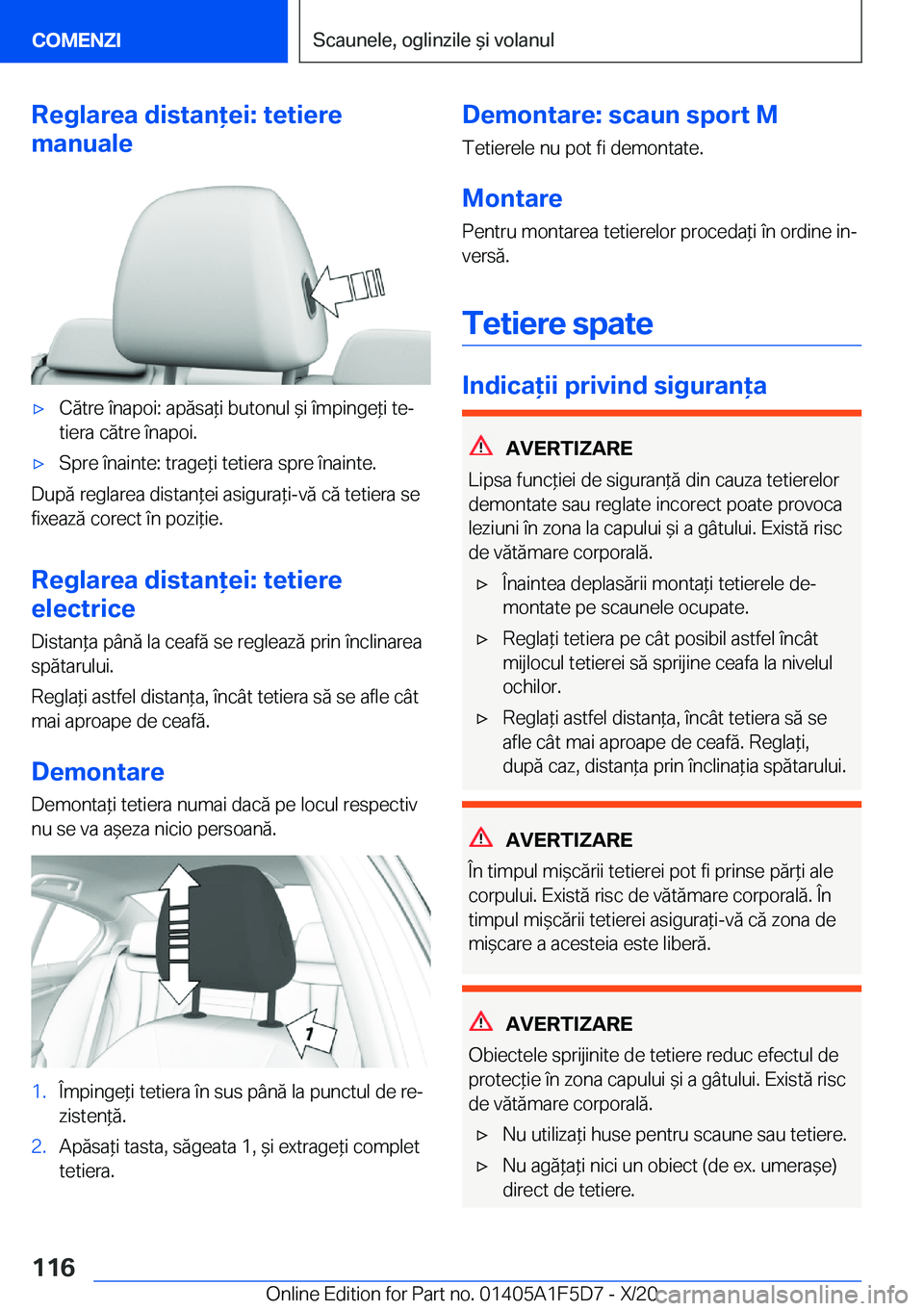 BMW X4 M 2021  Ghiduri De Utilizare (in Romanian) �R�e�g�l�a�r�e�a��d�i�s�t�a�n�e�i�:��t�e�t�i�e�r�e
�m�a�n�u�a�l�e'x�C�ă�t�r�e��