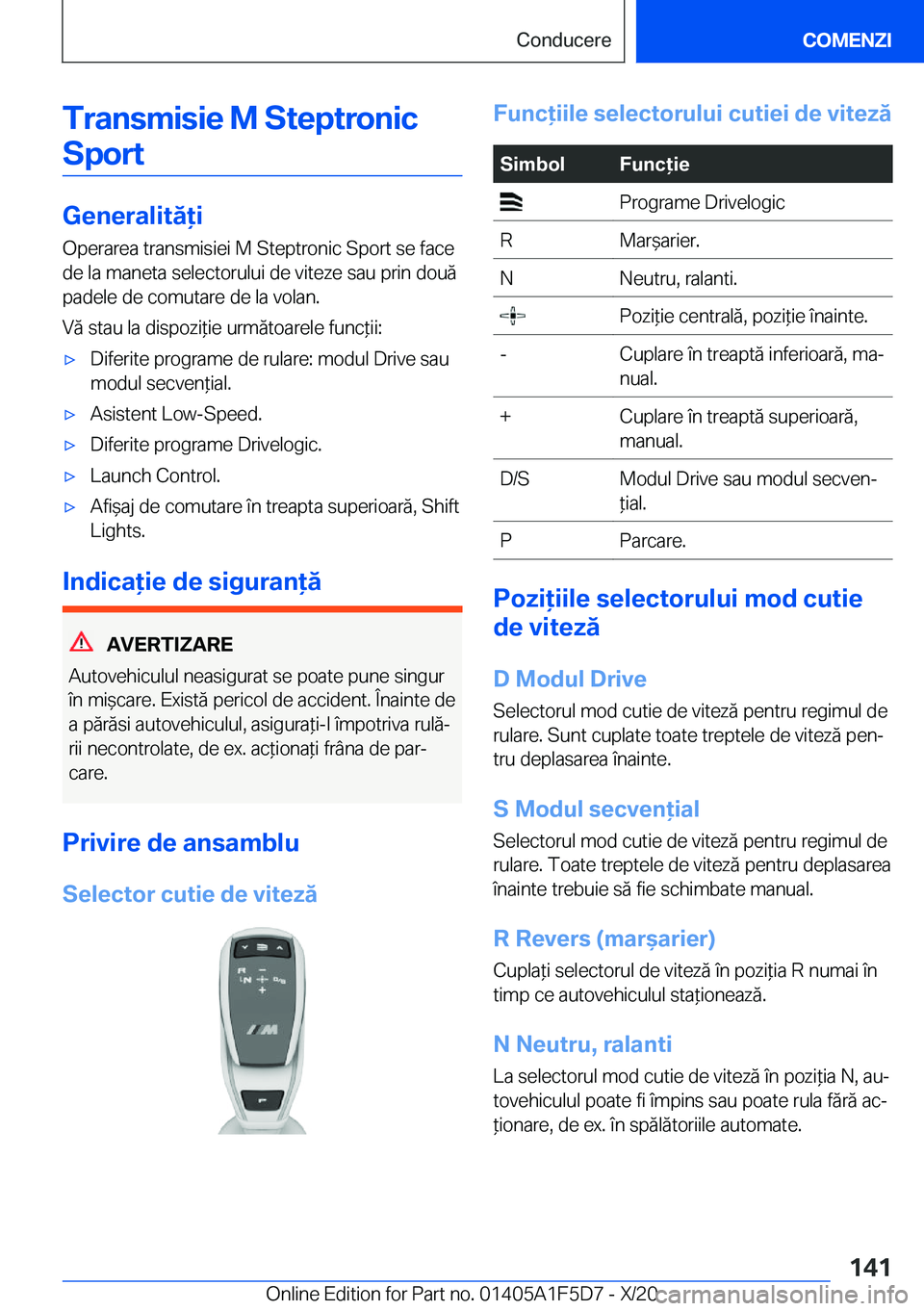 BMW X4 M 2021  Ghiduri De Utilizare (in Romanian) �T�r�a�n�s�m�i�s�i�e��M��S�t�e�p�t�r�o�n�i�c�S�p�o�r�t
�G�e�n�e�r�a�l�i�t�