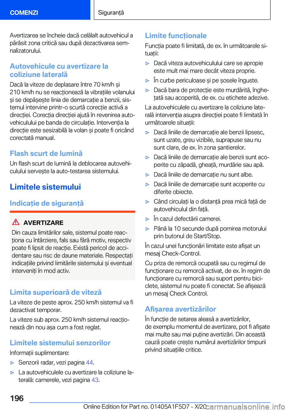 BMW X4 M 2021  Ghiduri De Utilizare (in Romanian) �A�v�e�r�t�i�z�a�r�e�a��s�e��