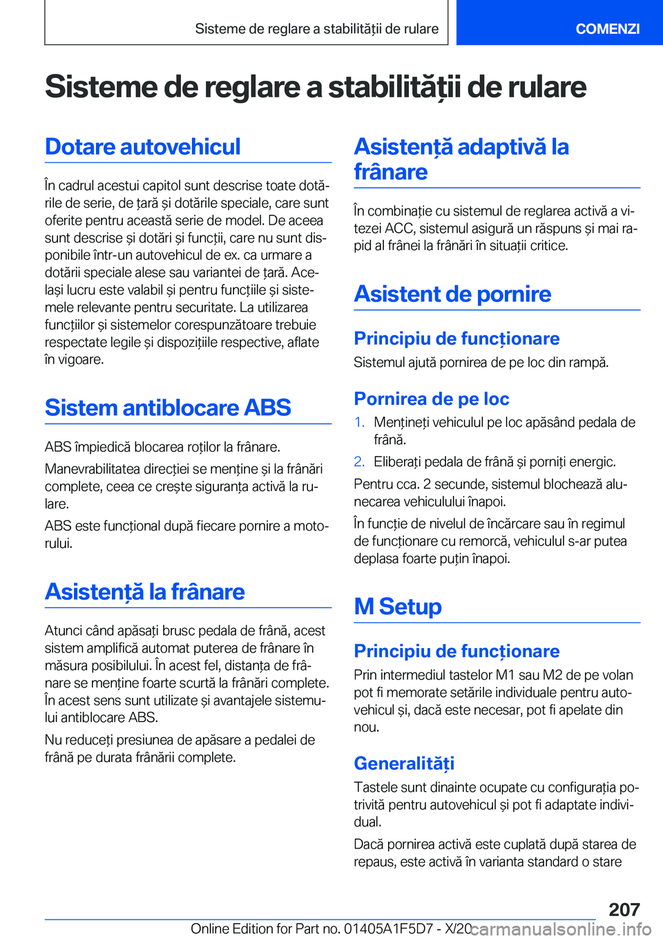 BMW X4 M 2021  Ghiduri De Utilizare (in Romanian) �S�i�s�t�e�m�e��d�e��r�e�g�l�a�r�e��a��s�t�a�b�i�l�i�t�