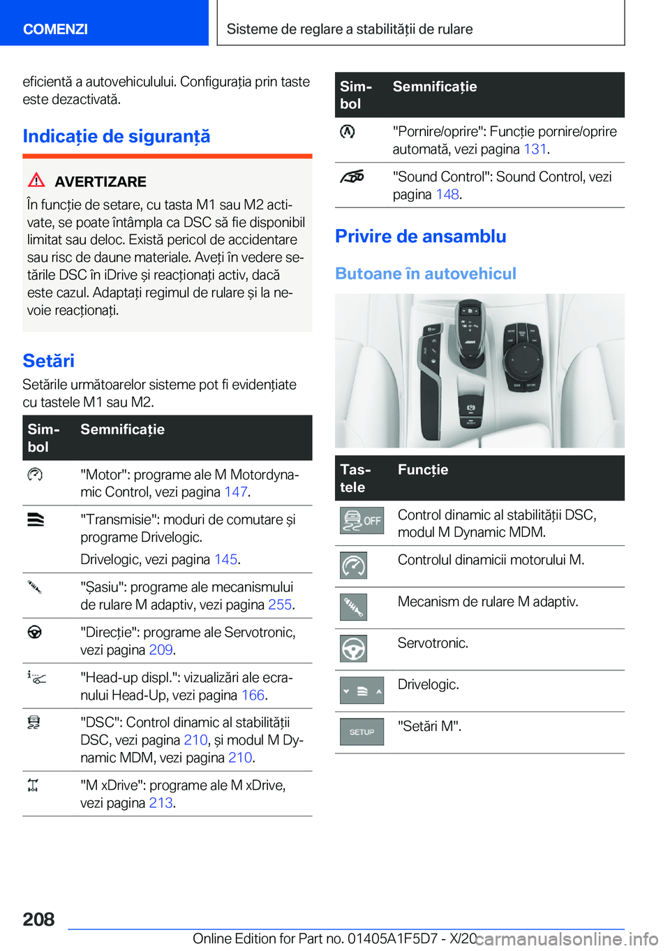 BMW X4 M 2021  Ghiduri De Utilizare (in Romanian) �e�f�i�c�i�e�n�t�ă��a��a�u�t�o�v�e�h�i�c�u�l�u�l�u�i�.��C�o�n�f�i�g�u�r�a*�i�a��p�r�i�n��t�a�s�t�e
�e�s�t�e��d�e�z�a�c�t�i�v�a�t�ă�.
�I�n�d�i�c�a�i�e��d�e��s�i�g�u�r�a�n�