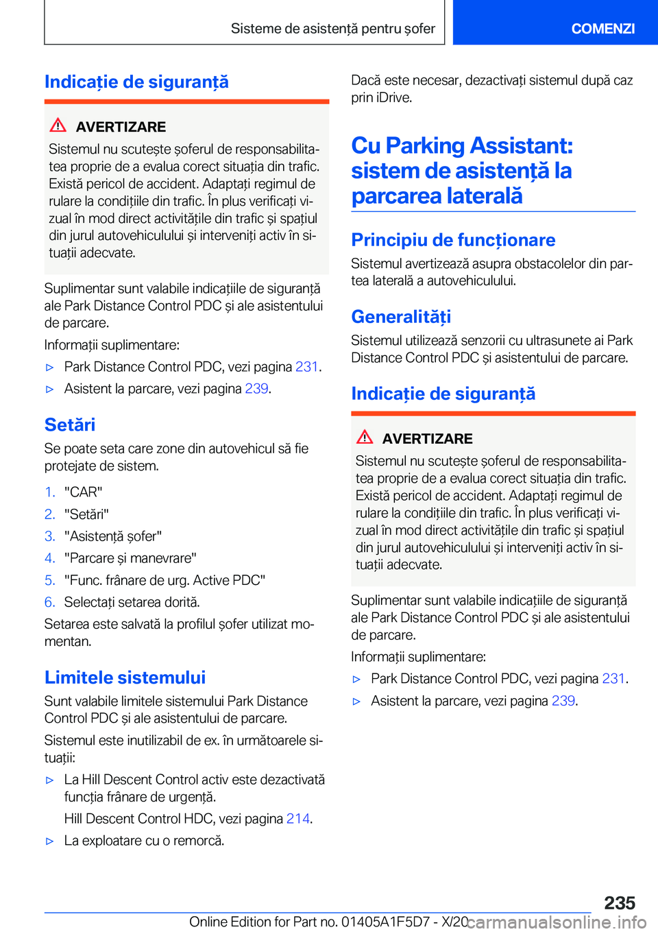 BMW X4 M 2021  Ghiduri De Utilizare (in Romanian) �I�n�d�i�c�a�i�e��d�e��s�i�g�u�r�a�n�