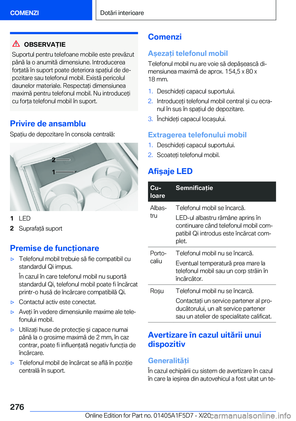 BMW X4 M 2021  Ghiduri De Utilizare (in Romanian) �O�B�S�E�R�V�A)�I�E
�S�u�p�o�r�t�u�l��p�e�n�t�r�u��t�e�l�e�f�o�a�n�e��m�o�b�i�l�e��e�s�t�e��p�r�e�v�ă�z�u�t �p�