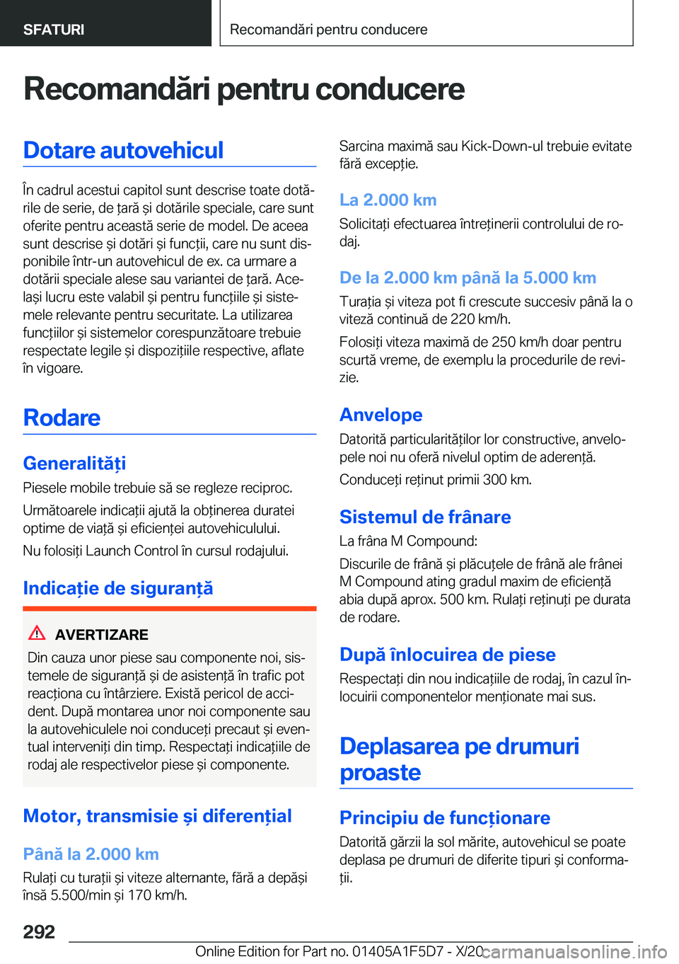 BMW X4 M 2021  Ghiduri De Utilizare (in Romanian) �R�e�c�o�m�a�n�d�