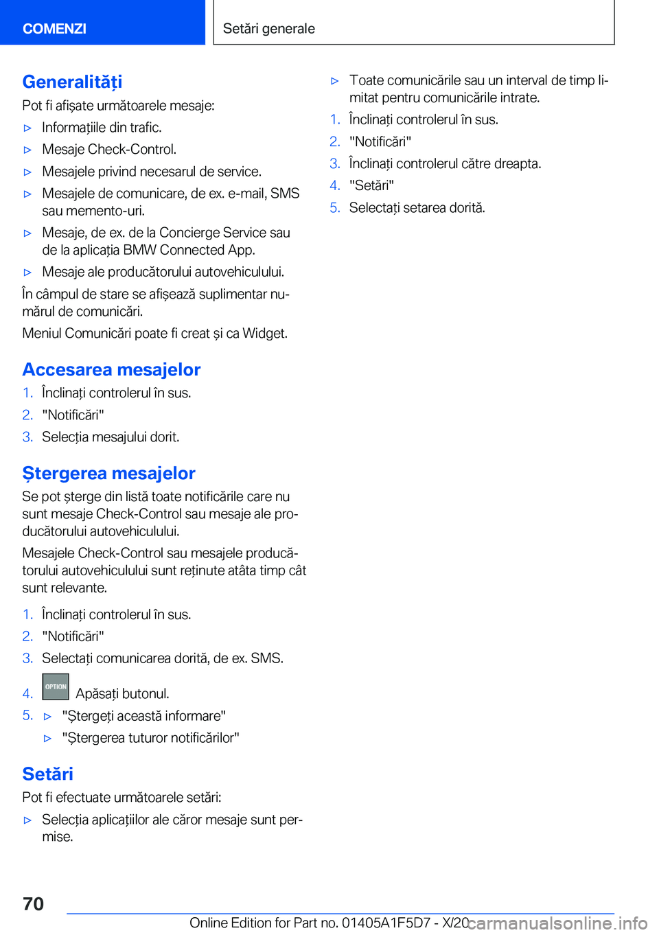 BMW X4 M 2021  Ghiduri De Utilizare (in Romanian) �G�e�n�e�r�a�l�i�t�