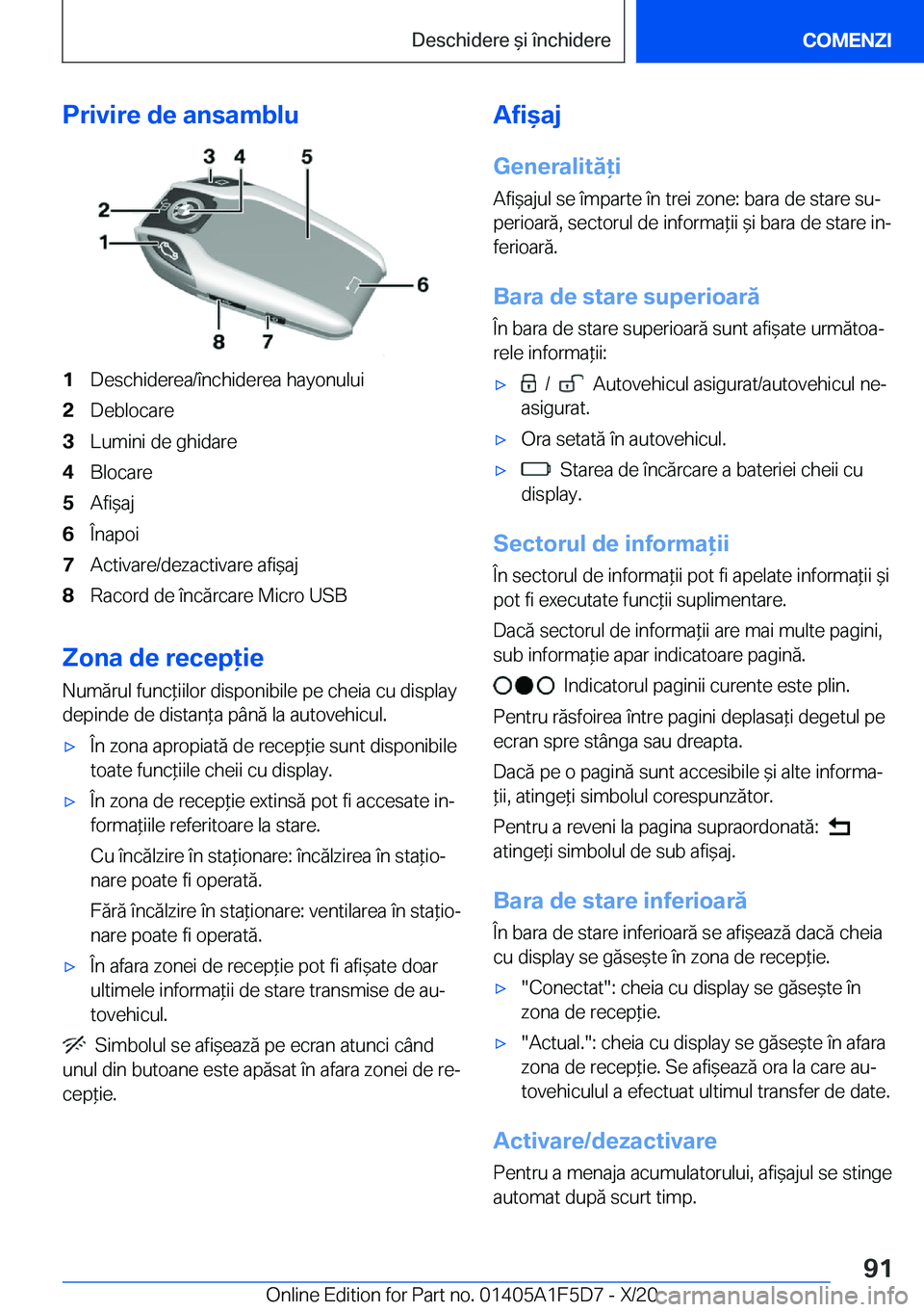 BMW X4 M 2021  Ghiduri De Utilizare (in Romanian) �P�r�i�v�i�r�e��d�e��a�n�s�a�m�b�l�u�1�D�e�s�c�h�i�d�e�r�e�a�/�