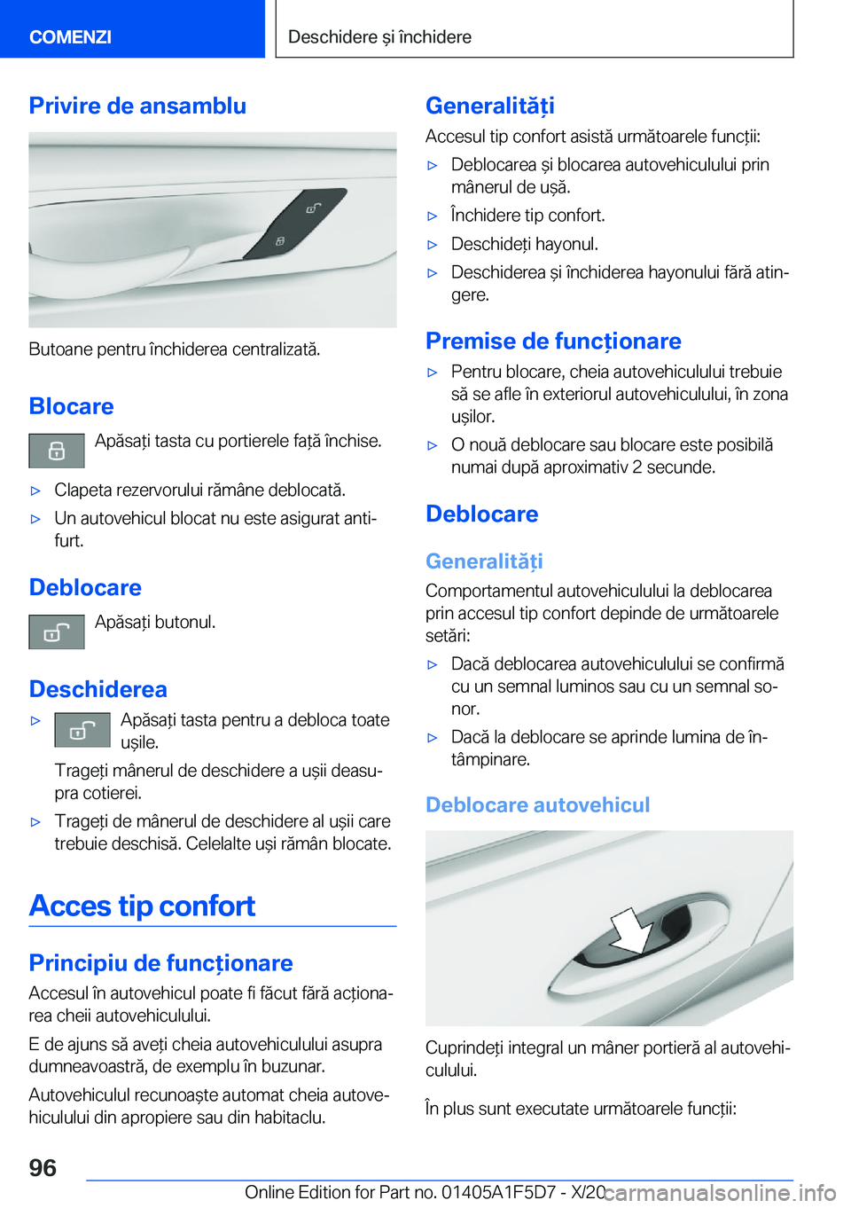 BMW X4 M 2021  Ghiduri De Utilizare (in Romanian) �P�r�i�v�i�r�e��d�e��a�n�s�a�m�b�l�u
�B�u�t�o�a�n�e��p�e�n�t�r�u��