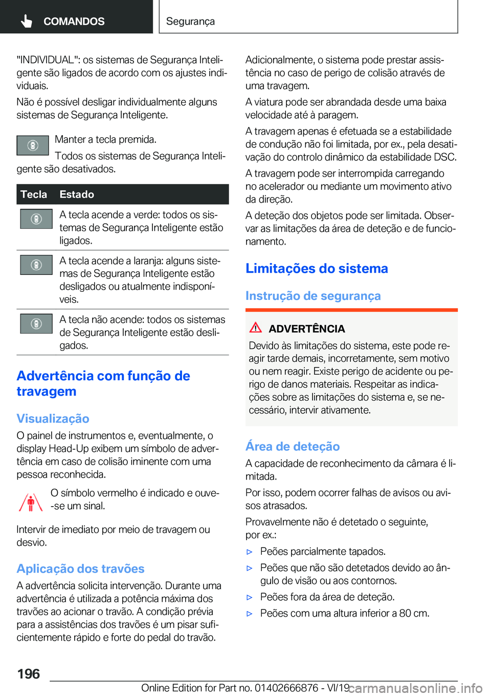 BMW X4 M 2020  Manual do condutor (in Portuguese) ��I�N�D�I�V�I�D�U�A�L��:��o�s��s�i�s�t�e�m�a�s��d�e��S�e�g�u�r�a�n�