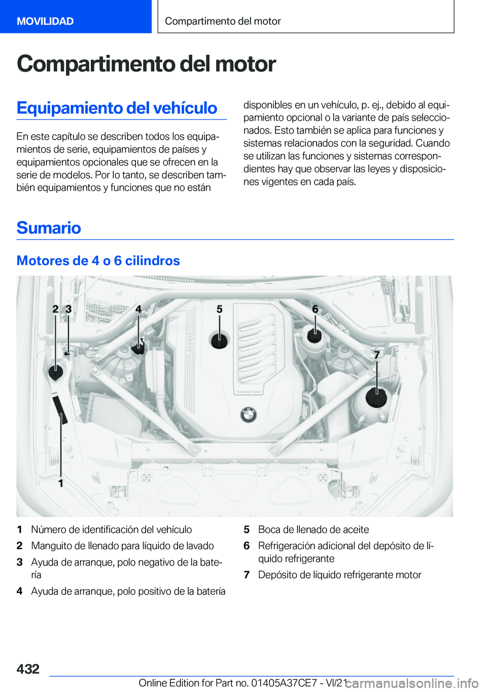 BMW X5 2022  Manuales de Empleo (in Spanish) �C�o�m�p�a�r�t�i�m�e�n�t�o��d�e�l��m�o�t�o�r�E�q�u�i�p�a�m�i�e�n�t�o��d�e�l��v�e�h�