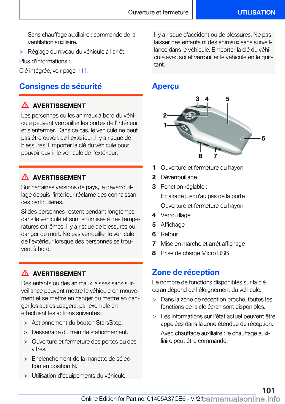 BMW X5 2022  Notices Demploi (in French) �S�a�n�s��c�h�a�u�f�f�a�g�e��a�u�x�i�l�i�a�i�r�e��:��c�o�m�m�a�n�d�e��d�e��l�a
�v�e�n�t�i�l�a�t�i�o�n��a�u�x�i�l�i�a�i�r�e�.'x�R�é�g�l�a�g�e��d�u��n�i�v�e�a�u��d�u��v�é�h�i�c�u�l�e��