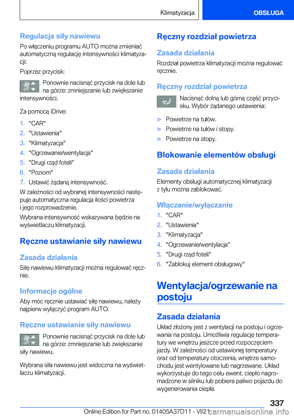 BMW X5 2022  Instrukcja obsługi (in Polish) �R�e�g�u�l�a�c�j�a��s�i�ł�y��n�a�w�i�e�w�u�P�o��w�ł�