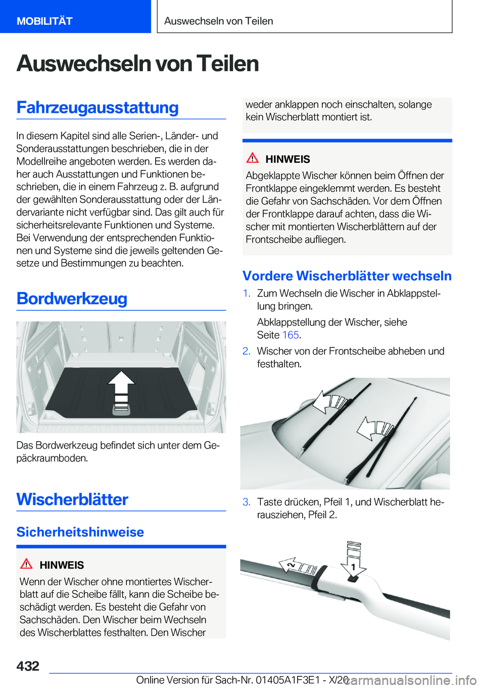 BMW X5 2021  Betriebsanleitungen (in German) �A�u�s�w�e�c�h�s�e�l�n��v�o�n��T�e�i�l�e�n�F�a�h�r�z�e�u�g�a�u�s�s�t�a�t�t�u�n�g
�I�n��d�i�e�s�e�m��K�a�p�i�t�e�l��s�i�n�d��a�l�l�e��S�e�r�i�e�n�-�,��L�