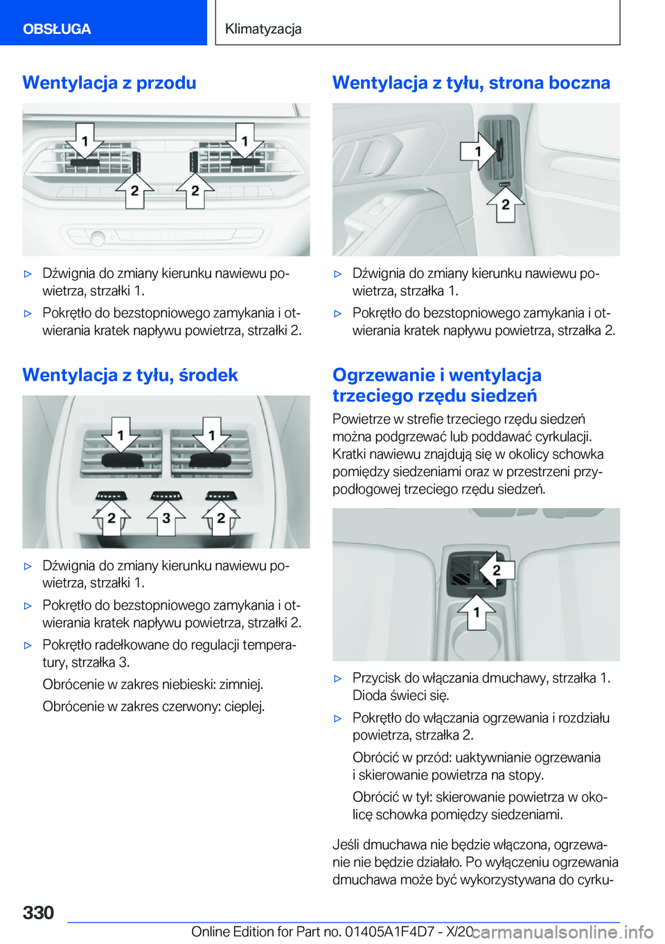 BMW X5 2021  Instrukcja obsługi (in Polish) �W�e�n�t�y�l�a�c�j�a��z��p�r�z�o�d�u'x�D7�w�i�g�n�i�a��d�o��z�m�i�a�n�y��k�i�e�r�u�n�k�u��n�a�w�i�e�w�u��p�oj
�w�i�e�t�r�z�a�,��s�t�r�z�a�ł�k�i��1�.'x�P�o�k�r�