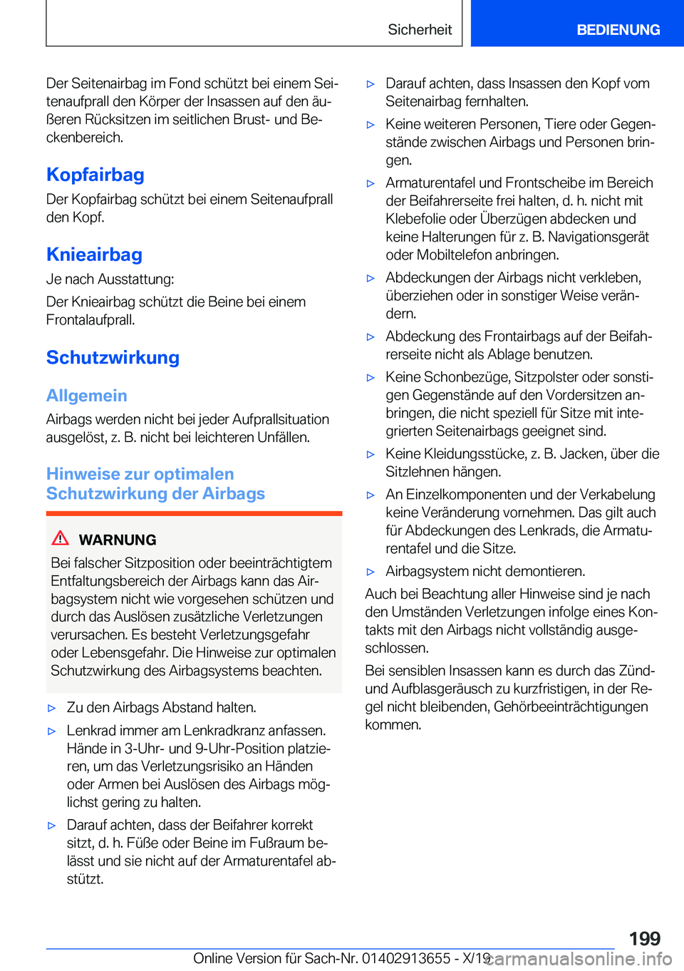 BMW X5 2020  Betriebsanleitungen (in German) �D�e�r��S�e�i�t�e�n�a�i�r�b�a�g��i�m��F�o�n�d��s�c�h�