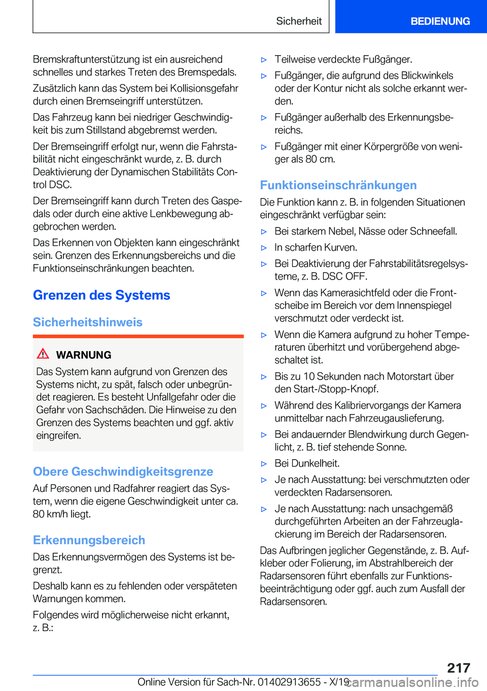 BMW X5 2020  Betriebsanleitungen (in German) �B�r�e�m�s�k�r�a�f�t�u�n�t�e�r�s�t�