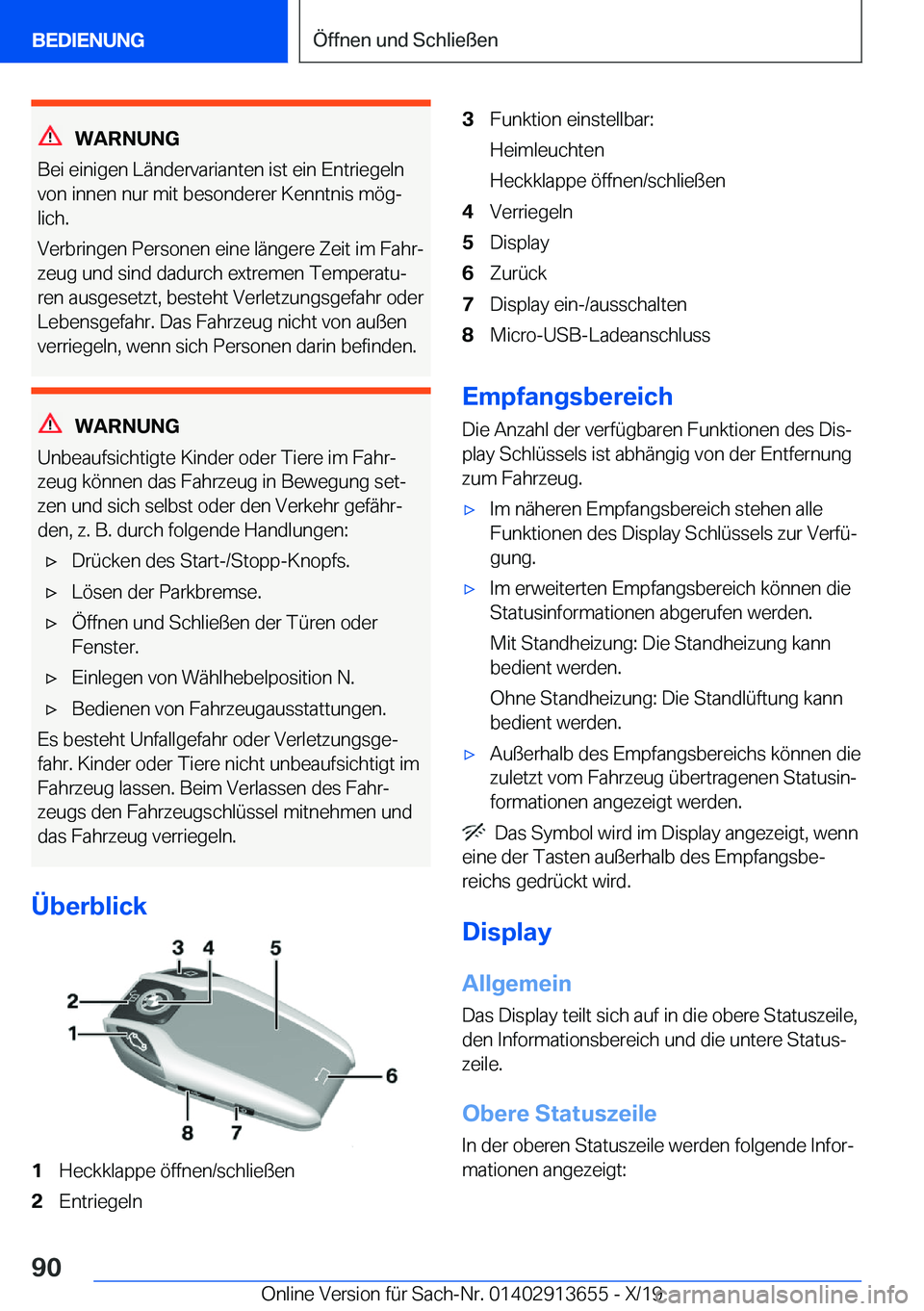 BMW X5 2020  Betriebsanleitungen (in German) �W�A�R�N�U�N�G
�B�e�i��e�i�n�i�g�e�n��L�