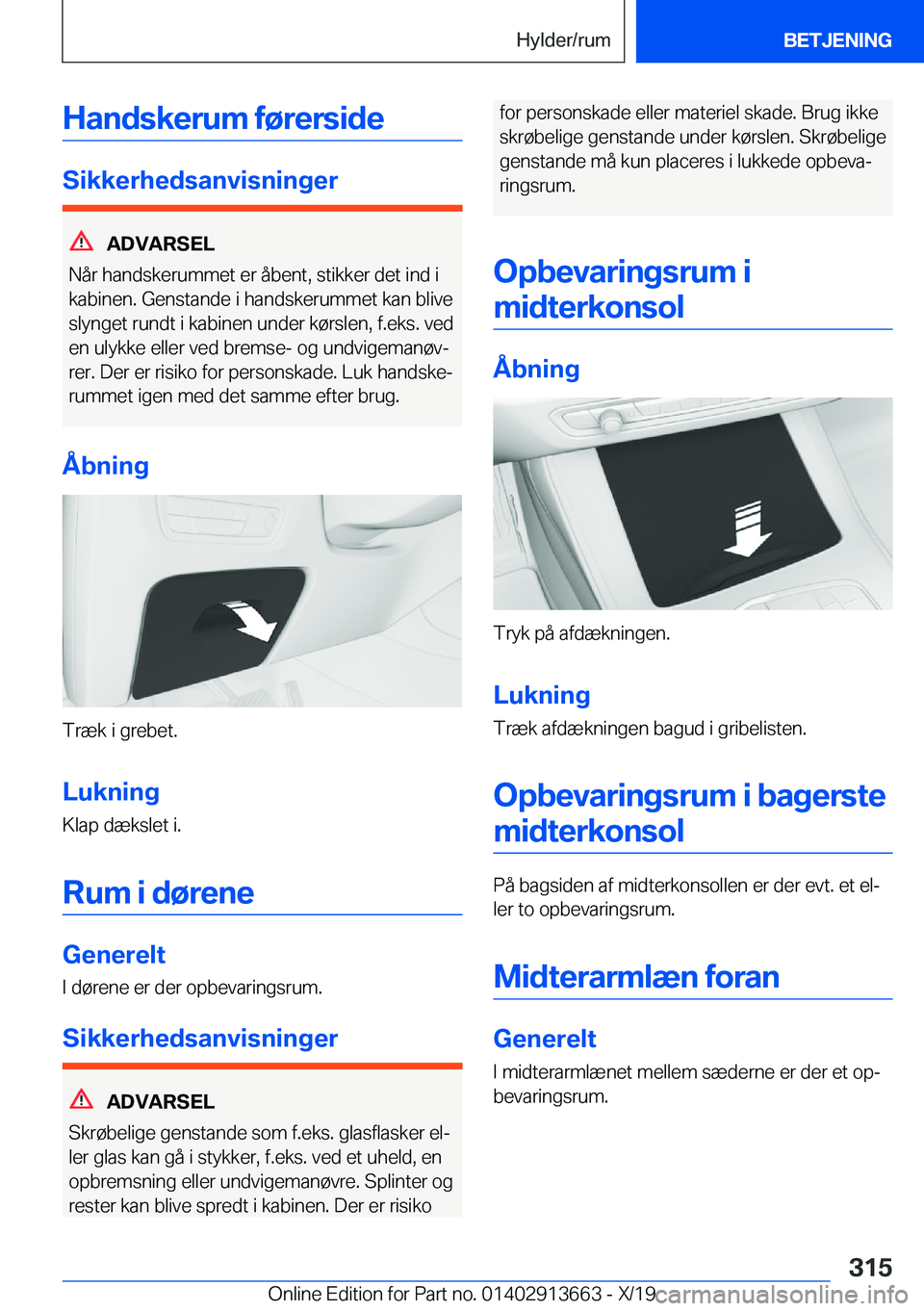 BMW X5 2020  InstruktionsbØger (in Danish) �H�a�n�d�s�k�e�r�u�m��f�